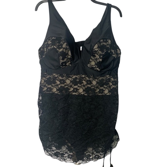 Swim By Cacique Women Lace Swimsuit Dress Brief Underwire Bra Black Plus SZ 26 - Picture 1 of 12